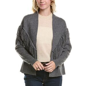 Meir Womens  Fringe Wool & Cashmere-Blend Cardigan, Grey